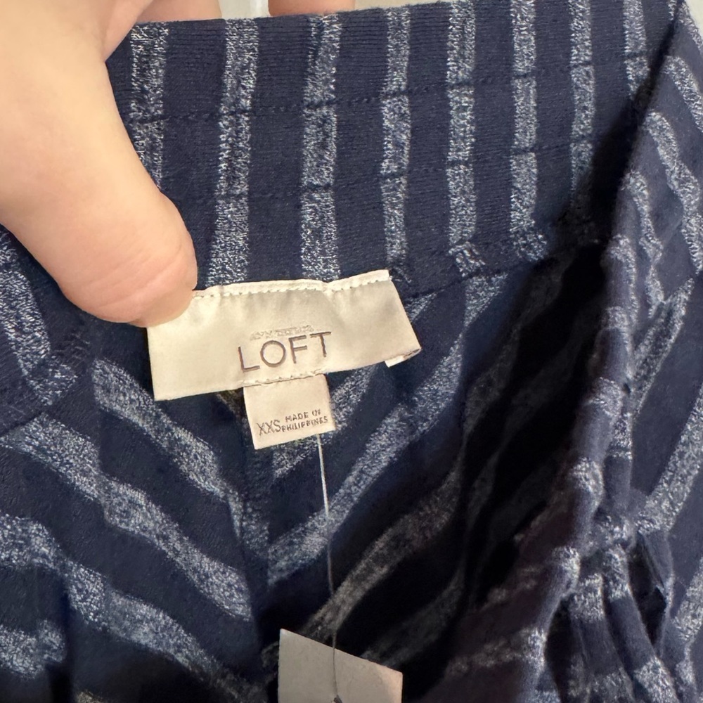 Loft Maxi Skirt Navy Stripe Drawstring Cotton Blend XXS NEW WITH TAG - Picture 4 of 8